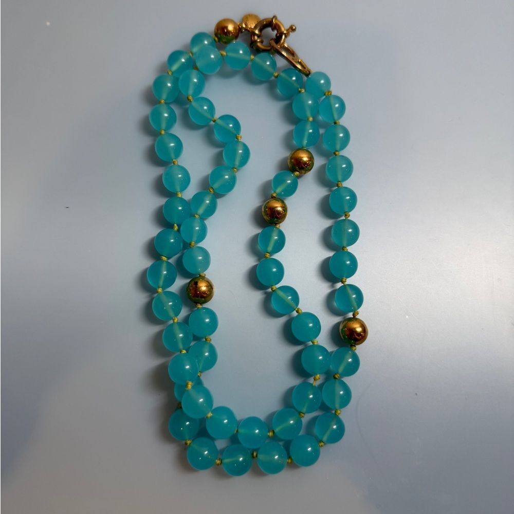 J. Crew Collection Blue Glass and Gold Beaded Long Necklace
